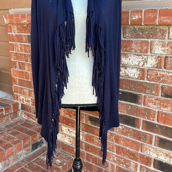 Rebecca Taylor Wool Drape Navy Blue Open Front Fringe Cardigan Sweater Medium - Picture 3 of 7